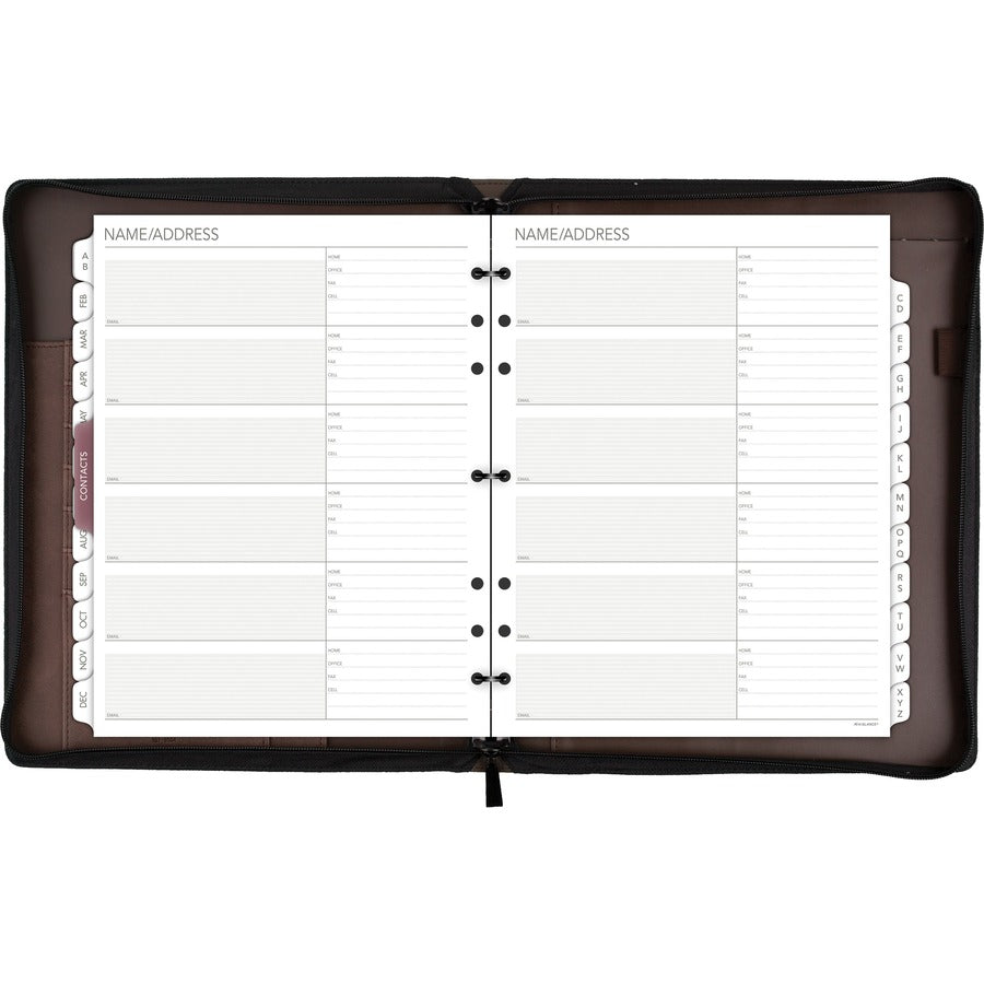 Day Runner Harrison Day Planner - 1 Year - 8 1/2" x 11" Sheet Size - 3-ring - Zippered Closure - Brown - Card Slot, Business Card Holder, Pen Loop, Pocket, Notepad, Phone Directory, Pouch - 1 Each