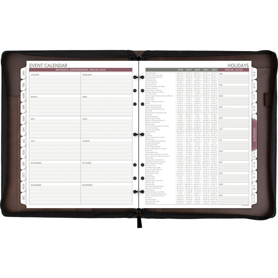 Day Runner Harrison Day Planner - 1 Year - 8 1/2" x 11" Sheet Size - 3-ring - Zippered Closure - Brown - Card Slot, Business Card Holder, Pen Loop, Pocket, Notepad, Phone Directory, Pouch - 1 Each