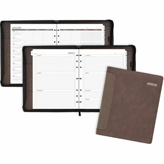 Day Runner Harrison Day Planner - 1 Year - 8 1/2" x 11" Sheet Size - 3-ring - Zippered Closure - Brown - Card Slot, Business Card Holder, Pen Loop, Pocket, Notepad, Phone Directory, Pouch - 1 Each