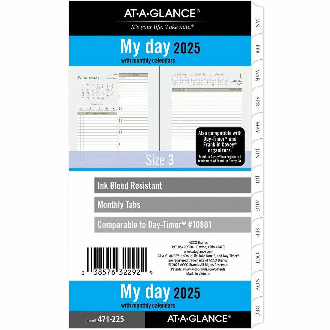 at-a-glance-2024-daily-monthly-planner-two-page-per-day-refill-loose-leaf-portable-size-julian-dates-daily-monthly-1-year-january-2024-december-2024-hourly-1-day-double-page-layout-3-3-4-x-6-3-4-white-sheet-6-ring-white-crea_aag471225 - 1