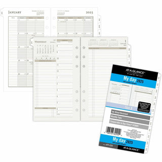 At-A-Glance 2024 Daily Monthly Planner Two Page Per Day Refill, Loose-Leaf, Portable Size - Julian Dates - Daily, Monthly - 1 Year - January 2024 - December 2024 - Hourly - 1 Day Double Page Layout - 3 3/4" x 6 3/4" White Sheet - 6-ring - White, Crea