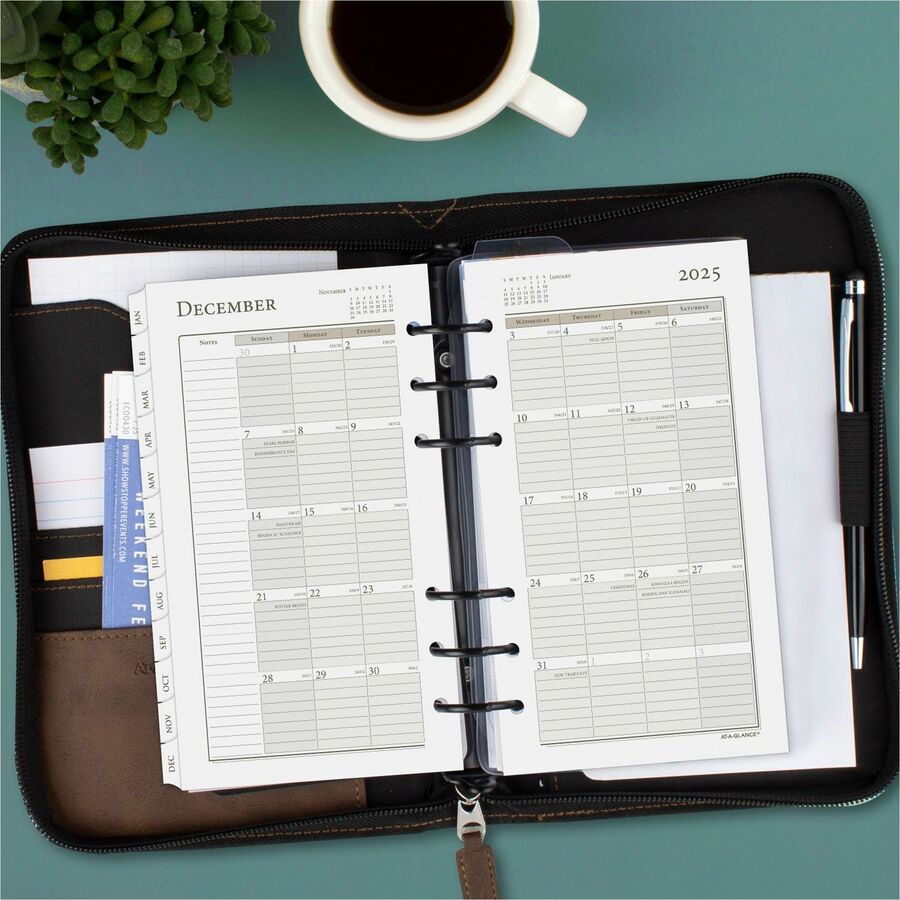 At-A-Glance 2024 Daily Monthly Planner Two Page Per Day Refill, Loose-Leaf, Portable Size - Julian Dates - Daily, Monthly - 1 Year - January 2024 - December 2024 - Hourly - 1 Day Double Page Layout - 3 3/4" x 6 3/4" White Sheet - 6-ring - White, Crea