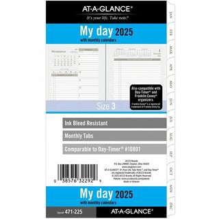 At-A-Glance 2024 Daily Monthly Planner Two Page Per Day Refill, Loose-Leaf, Portable Size - Julian Dates - Daily, Monthly - 1 Year - January 2024 - December 2024 - Hourly - 1 Day Double Page Layout - 3 3/4" x 6 3/4" White Sheet - 6-ring - White, Crea