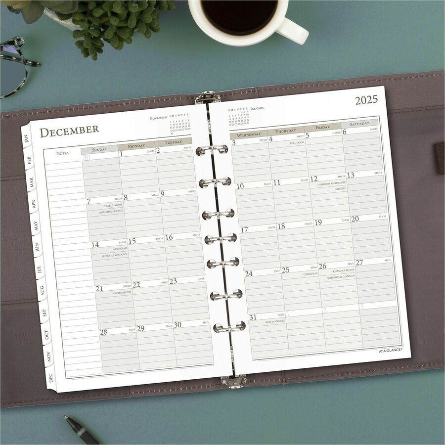 Day Runner Daily Planner Refill - Julian Dates - Daily - 1 Year - January 2024 - December 2024 - 8:00 AM to 5:00 PM - Quarter-hourly, 6:00 AM to 7:00 PM - Half-hourly - 1 Day Double Page Layout - 5 1/2" x 8 1/2" Sheet Size - White - Paper - Tabbed, E