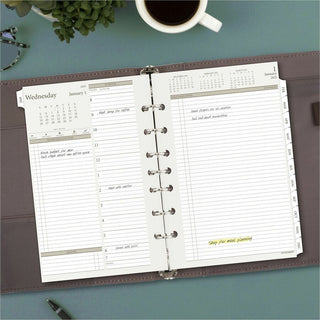 Day Runner Daily Planner Refill - Julian Dates - Daily - 1 Year - January 2024 - December 2024 - 8:00 AM to 5:00 PM - Quarter-hourly, 6:00 AM to 7:00 PM - Half-hourly - 1 Day Double Page Layout - 5 1/2" x 8 1/2" Sheet Size - White - Paper - Tabbed, E