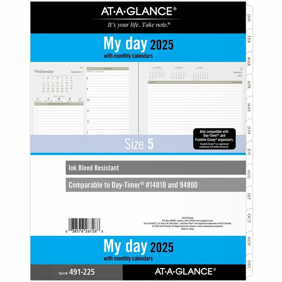 At-A-Glance 2024 Daily Planner Two Page Per Day Refill, Loose-Leaf, Folio Size, 8 1/2" x 11" - Julian Dates - Daily - 1 Year - January 2024 - December 2024 - Hourly - 1 Day Double Page Layout - 8 1/2" x 11" White Sheet - 7-ring - White - Paper - Tabb