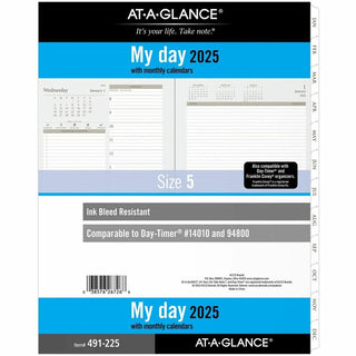 At-A-Glance 2024 Daily Planner Two Page Per Day Refill, Loose-Leaf, Folio Size, 8 1/2" x 11" - Julian Dates - Daily - 1 Year - January 2024 - December 2024 - Hourly - 1 Day Double Page Layout - 8 1/2" x 11" White Sheet - 7-ring - White - Paper - Tabb