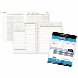 At-A-Glance 2024 Daily Planner Two Page Per Day Refill, Loose-Leaf, Folio Size, 8 1/2" x 11" - Julian Dates - Daily - 1 Year - January 2024 - December 2024 - Hourly - 1 Day Double Page Layout - 8 1/2" x 11" White Sheet - 7-ring - White - Paper - Tabb