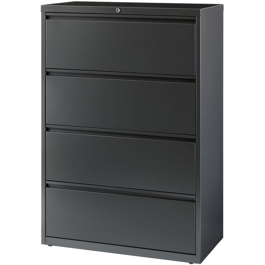 Lorell Fortress Series Lateral File - 36" x 18.6" x 52.5" - 4 x Drawer(s) - Legal, Letter, A4 - Lateral - Rust Proof, Leveling Glide, Interlocking - Charcoal - Baked Enamel - Steel - Recycled