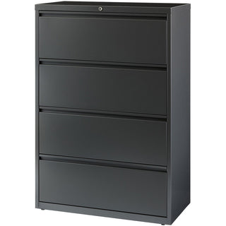 Lorell Fortress Series Lateral File - 36" x 18.6" x 52.5" - 4 x Drawer(s) - Legal, Letter, A4 - Lateral - Rust Proof, Leveling Glide, Interlocking - Charcoal - Baked Enamel - Steel - Recycled