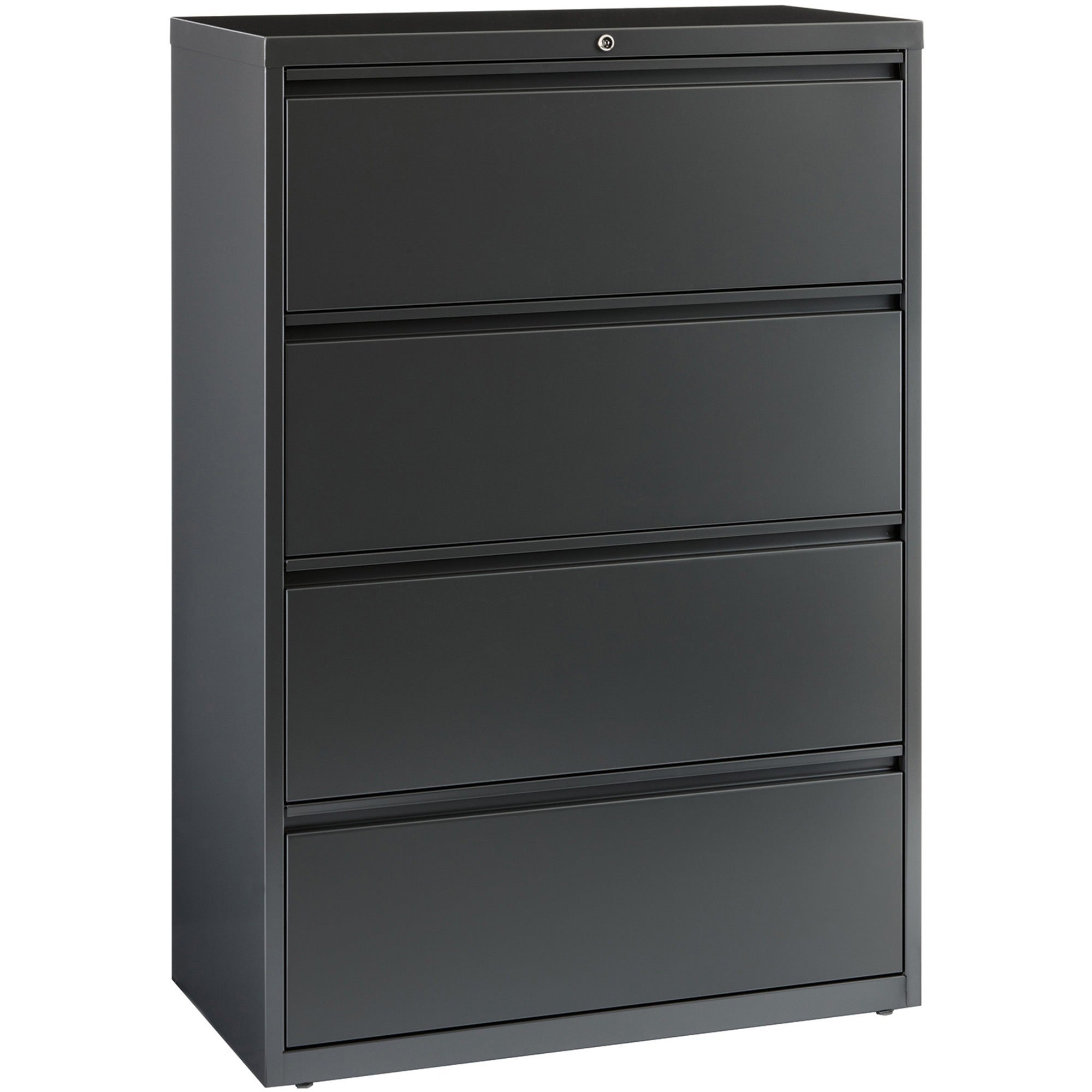 Lorell Fortress Series Lateral File - 36" x 18.6" x 52.5" - 4 x Drawer(s) - Legal, Letter, A4 - Lateral - Rust Proof, Leveling Glide, Interlocking - Charcoal - Baked Enamel - Steel - Recycled - 