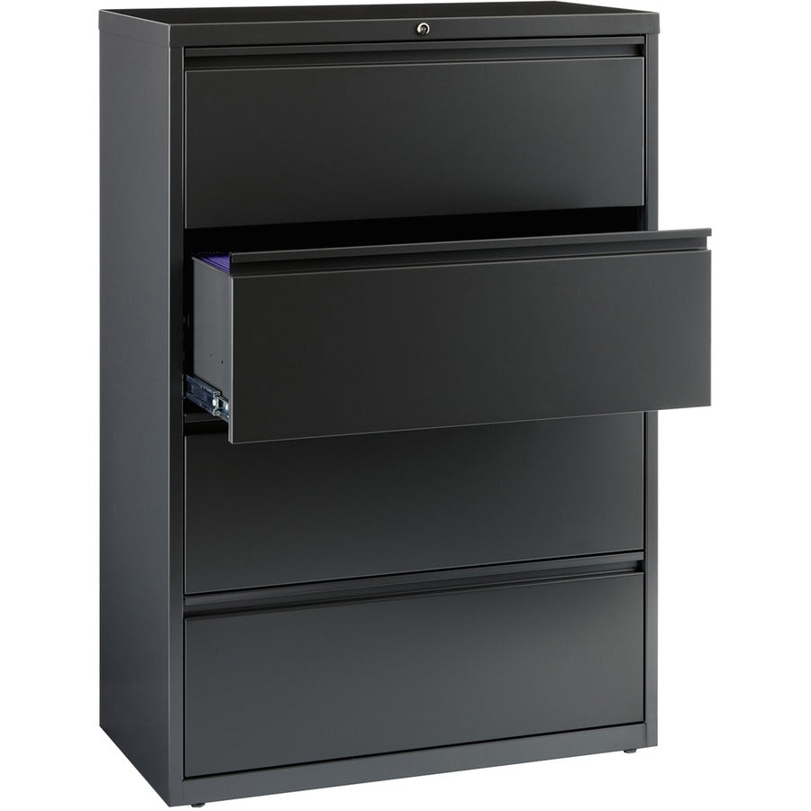 Lorell Fortress Series Lateral File - 36" x 18.6" x 52.5" - 4 x Drawer(s) - Legal, Letter, A4 - Lateral - Rust Proof, Leveling Glide, Interlocking - Charcoal - Baked Enamel - Steel - Recycled
