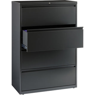 Lorell Fortress Series Lateral File - 36" x 18.6" x 52.5" - 4 x Drawer(s) - Legal, Letter, A4 - Lateral - Rust Proof, Leveling Glide, Interlocking - Charcoal - Baked Enamel - Steel - Recycled