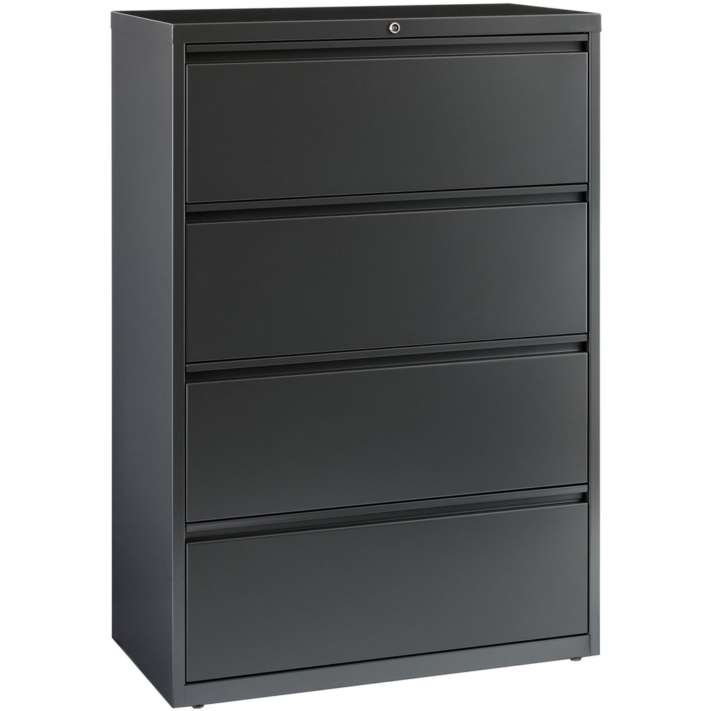 Lorell Fortress Series Lateral File - 36" x 18.6" x 52.5" - 4 x Drawer(s) - Legal, Letter, A4 - Lateral - Rust Proof, Leveling Glide, Interlocking - Charcoal - Baked Enamel - Steel - Recycled