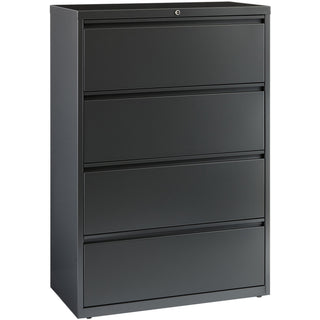 Lorell Fortress Series Lateral File - 36" x 18.6" x 52.5" - 4 x Drawer(s) - Legal, Letter, A4 - Lateral - Rust Proof, Leveling Glide, Interlocking - Charcoal - Baked Enamel - Steel - Recycled