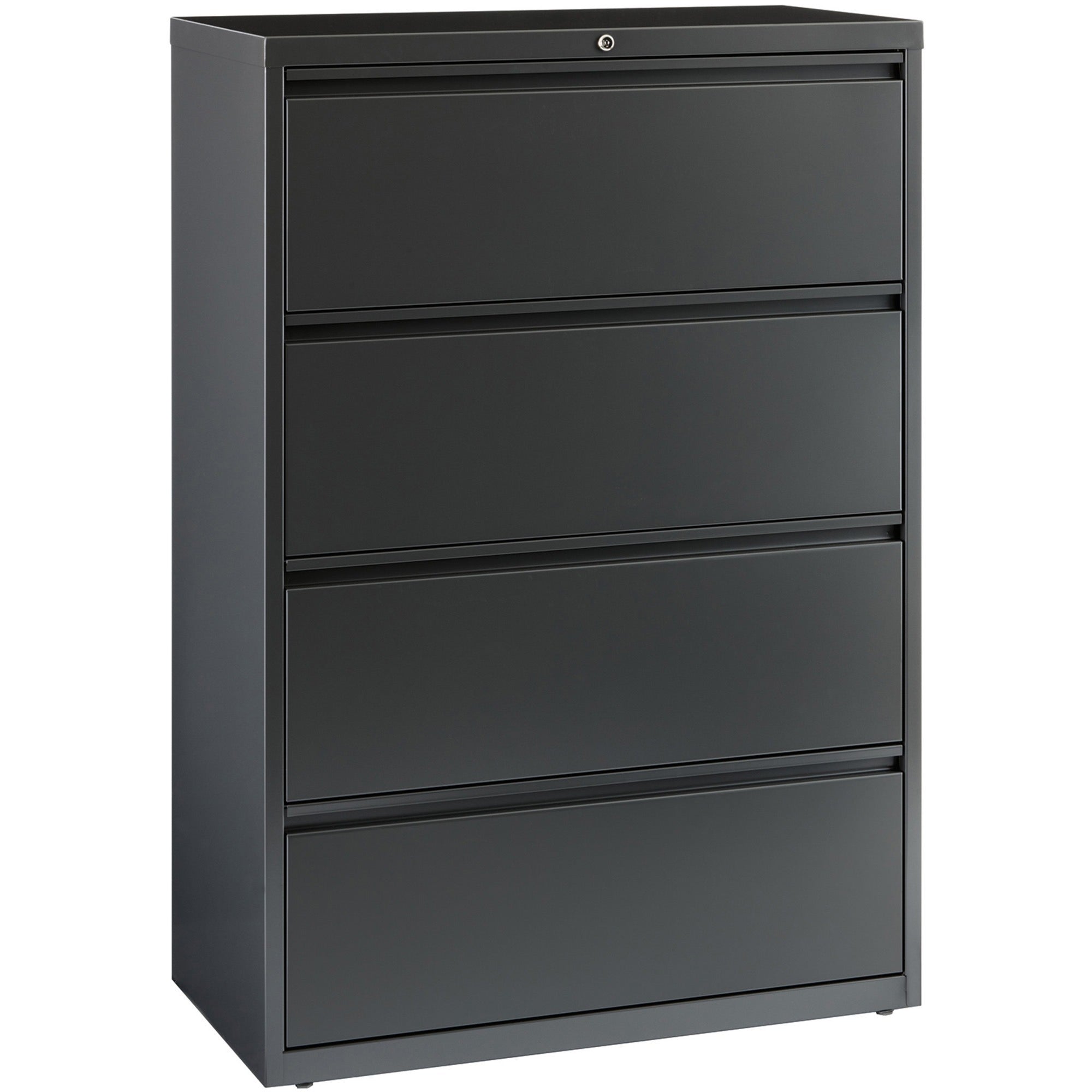 Lorell Fortress Series Lateral File - 36" x 18.6" x 52.5" - 4 x Drawer(s) - Legal, Letter, A4 - Lateral - Rust Proof, Leveling Glide, Interlocking - Charcoal - Baked Enamel - Steel - Recycled