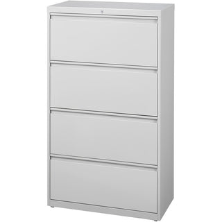 Lorell Fortress Series Lateral File - 36" x 18.6" x 52.5" - 4 x Drawer(s) for File - Legal, Letter, A4 - Lateral - Rust Proof, Leveling Glide, Interlocking, Ball-bearing Suspension, Label Holder - Light Gray - Baked Enamel - Steel - Recycled