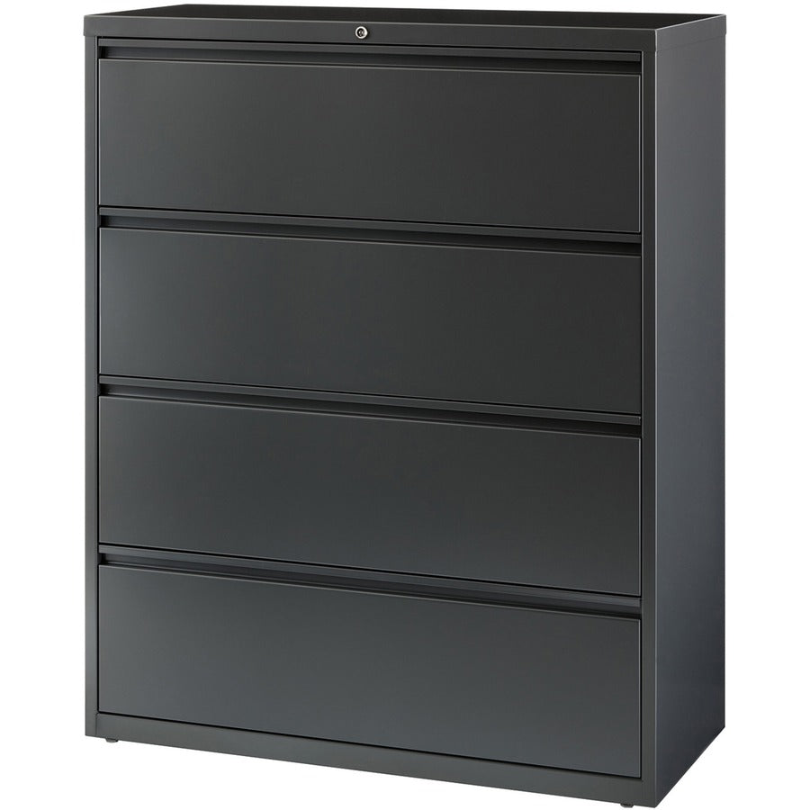 Lorell Fortress Series Lateral File - 42" x 18.6" x 52.5" - 4 x Drawer(s) - Legal, Letter, A4 - Lateral - Rust Proof, Leveling Glide, Interlocking, Reinforced, Hanging Rail - Charcoal - Baked Enamel - Steel - Recycled