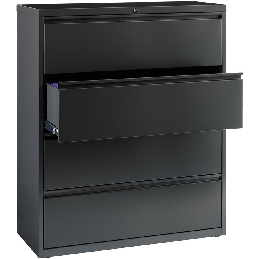 Lorell Fortress Series Lateral File - 42" x 18.6" x 52.5" - 4 x Drawer(s) - Legal, Letter, A4 - Lateral - Rust Proof, Leveling Glide, Interlocking, Reinforced, Hanging Rail - Charcoal - Baked Enamel - Steel - Recycled