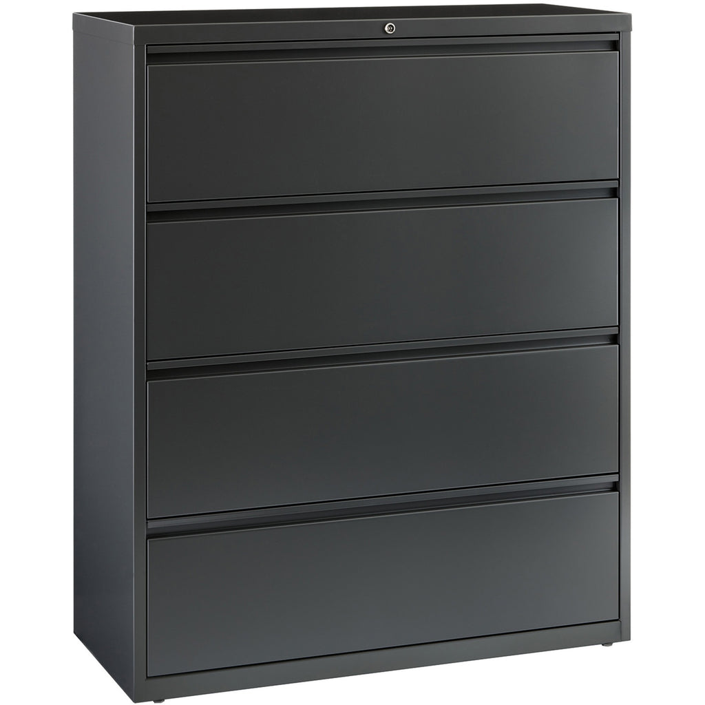 Lorell Fortress Series Lateral File - 42" x 18.6" x 52.5" - 4 x Drawer(s) - Legal, Letter, A4 - Lateral - Rust Proof, Leveling Glide, Interlocking, Reinforced, Hanging Rail - Charcoal - Baked Enamel - Steel - Recycled