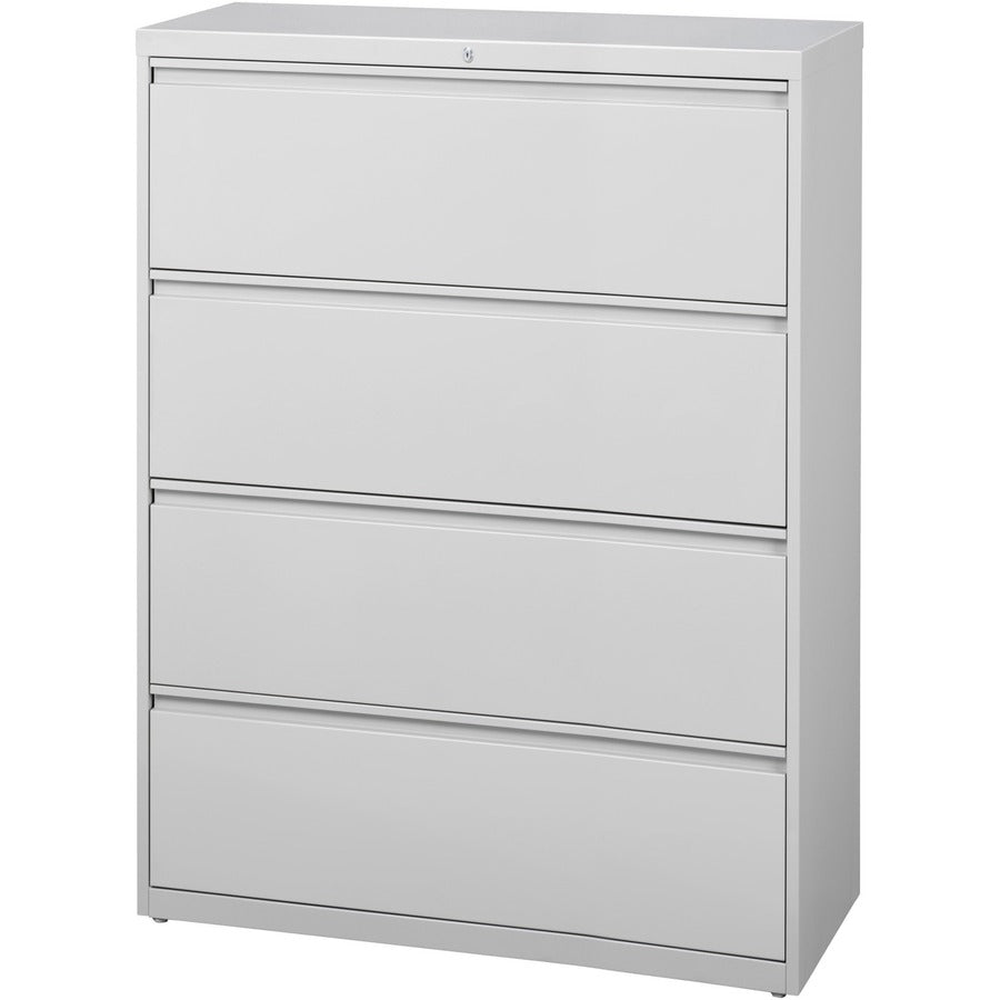 Lorell Fortress Series Lateral File - 42" x 18.6" x 52.5" - 4 x Drawer(s) for File - Legal, Letter, A4 - Lateral - Rust Proof, Leveling Glide, Interlocking, Ball-bearing Suspension, Label Holder - Light Gray - Baked Enamel - Steel - Recycled