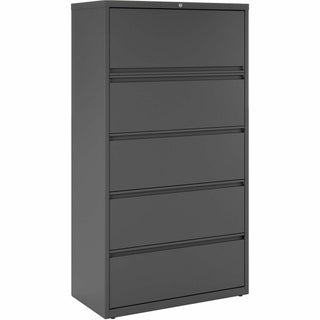 Lorell Fortress Series Lateral File w/Roll-out Posting Shelf - 36" x 18.6" x 67.7" - 5 x Drawer(s) - Legal, Letter, A4 - Lateral - Rust Proof, Leveling Glide, Interlocking - Charcoal - Baked Enamel - Steel - Recycled