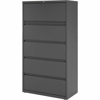 Lorell Fortress Series Lateral File w/Roll-out Posting Shelf - 36" x 18.6" x 67.7" - 5 x Drawer(s) - Legal, Letter, A4 - Lateral - Rust Proof, Leveling Glide, Interlocking - Charcoal - Baked Enamel - Steel - Recycled