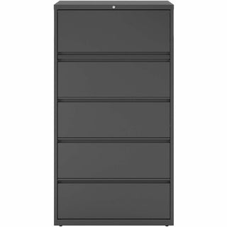 Lorell Fortress Series Lateral File w/Roll-out Posting Shelf - 36" x 18.6" x 67.7" - 5 x Drawer(s) - Legal, Letter, A4 - Lateral - Rust Proof, Leveling Glide, Interlocking - Charcoal - Baked Enamel - Steel - Recycled