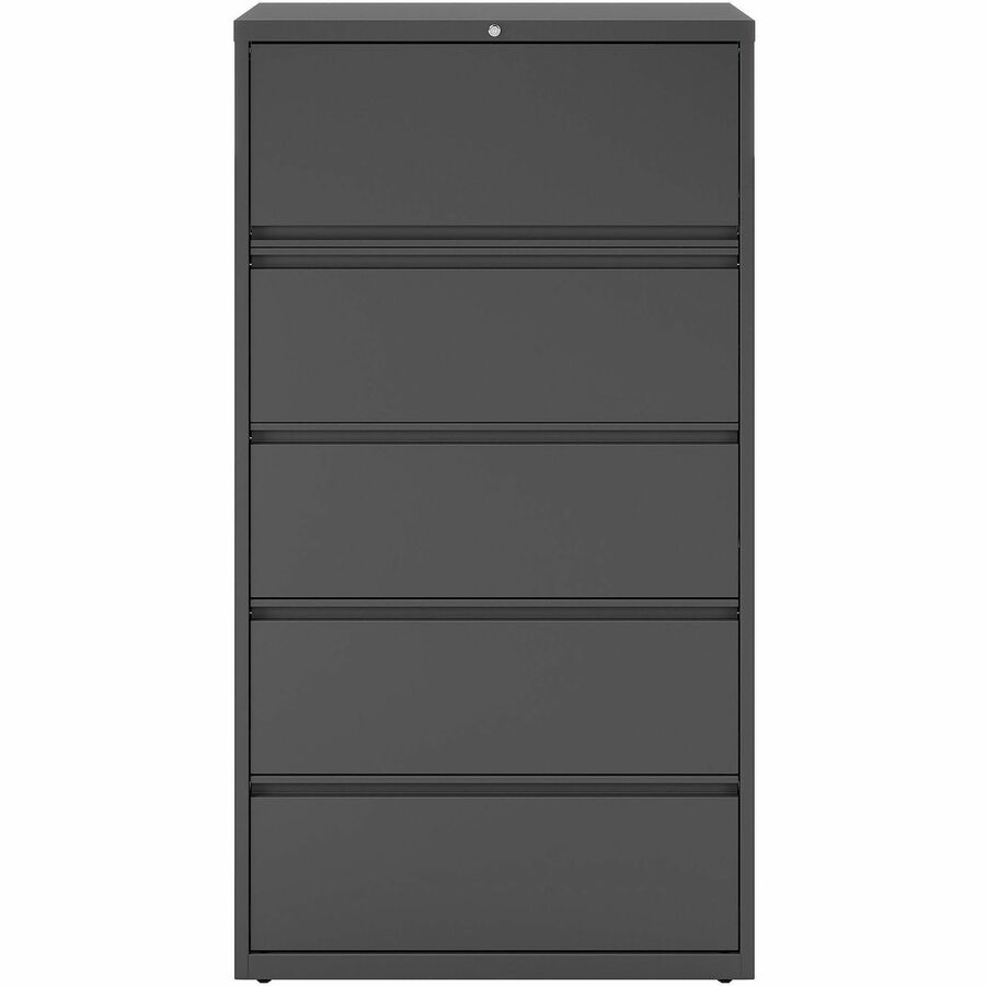 Lorell Fortress Series Lateral File w/Roll-out Posting Shelf - 36" x 18.6" x 67.7" - 5 x Drawer(s) - Legal, Letter, A4 - Lateral - Rust Proof, Leveling Glide, Interlocking - Charcoal - Baked Enamel - Steel - Recycled