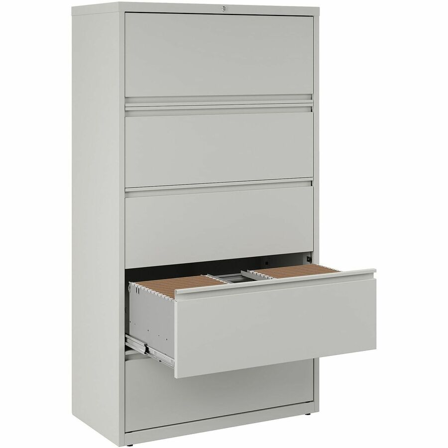 Lorell Fortress Series Lateral File w/Roll-out Posting Shelf - 36" x 18.6" x 67.7" - 5 x Drawer(s) for File - Legal, Letter, A4 - Lateral - Rust Proof, Leveling Glide, Interlocking, Ball-bearing Suspension, Label Holder - Light Gray - Baked Enamel -