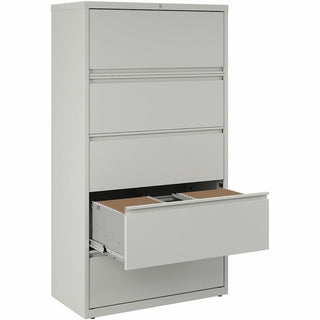 Lorell Fortress Series Lateral File w/Roll-out Posting Shelf - 36" x 18.6" x 67.7" - 5 x Drawer(s) for File - Legal, Letter, A4 - Lateral - Rust Proof, Leveling Glide, Interlocking, Ball-bearing Suspension, Label Holder - Light Gray - Baked Enamel -