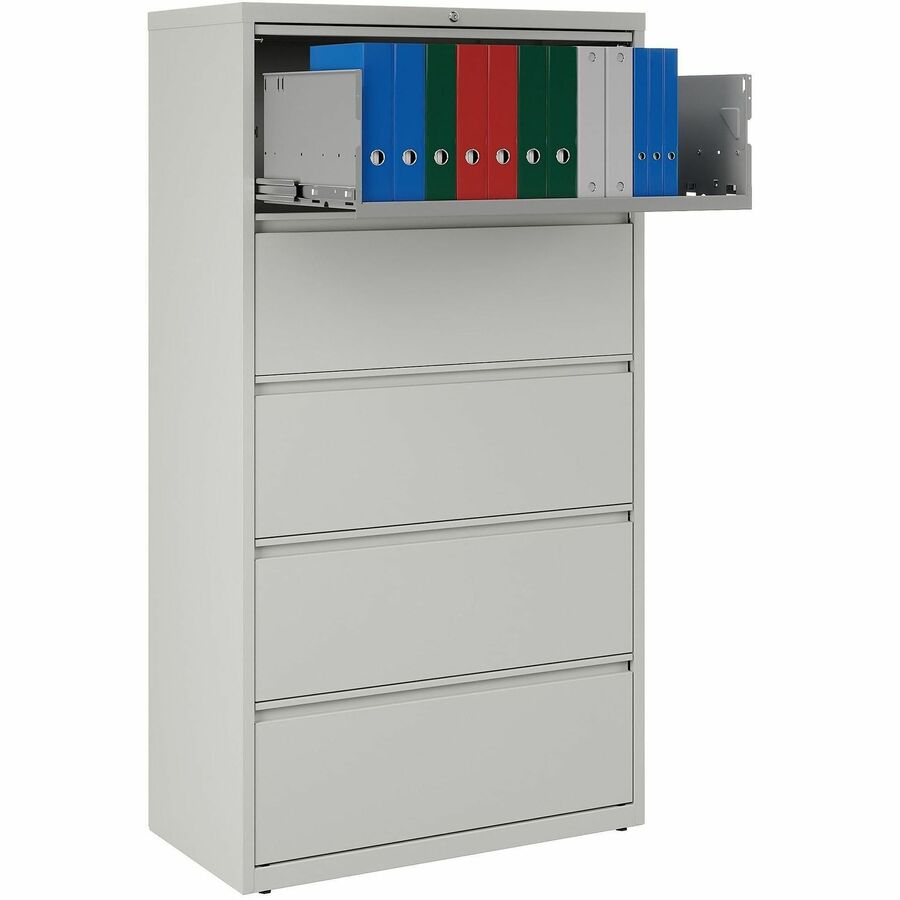 Lorell Fortress Series Lateral File w/Roll-out Posting Shelf - 36" x 18.6" x 67.7" - 5 x Drawer(s) for File - Legal, Letter, A4 - Lateral - Rust Proof, Leveling Glide, Interlocking, Ball-bearing Suspension, Label Holder - Light Gray - Baked Enamel -