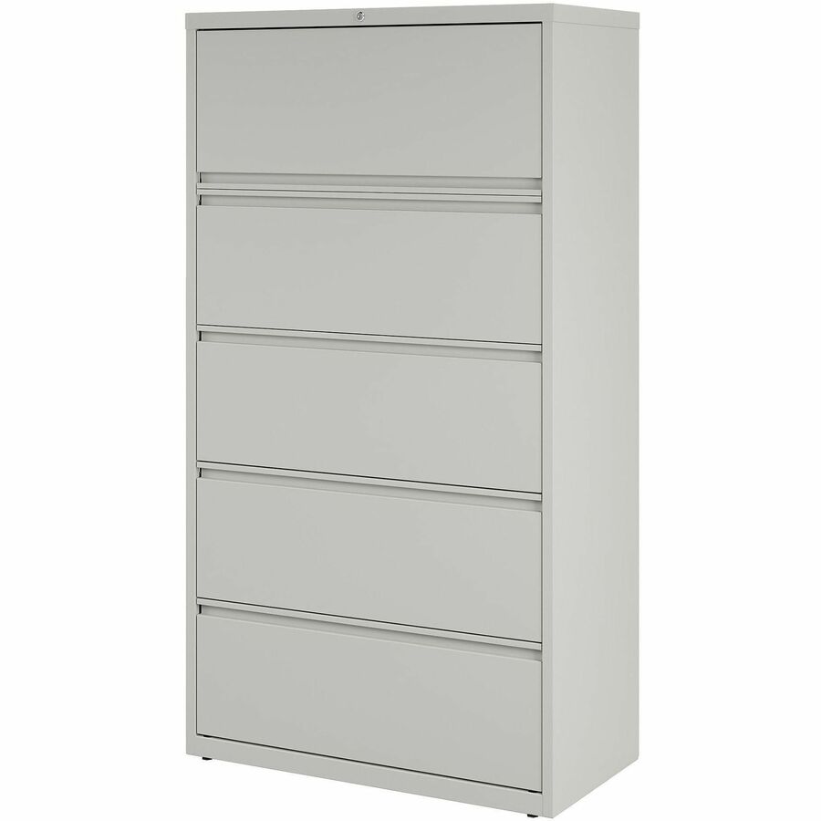 Lorell Fortress Series Lateral File w/Roll-out Posting Shelf - 36" x 18.6" x 67.7" - 5 x Drawer(s) for File - Legal, Letter, A4 - Lateral - Rust Proof, Leveling Glide, Interlocking, Ball-bearing Suspension, Label Holder - Light Gray - Baked Enamel -