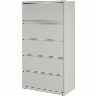 Lorell Fortress Series Lateral File w/Roll-out Posting Shelf - 36" x 18.6" x 67.7" - 5 x Drawer(s) for File - Legal, Letter, A4 - Lateral - Rust Proof, Leveling Glide, Interlocking, Ball-bearing Suspension, Label Holder - Light Gray - Baked Enamel -