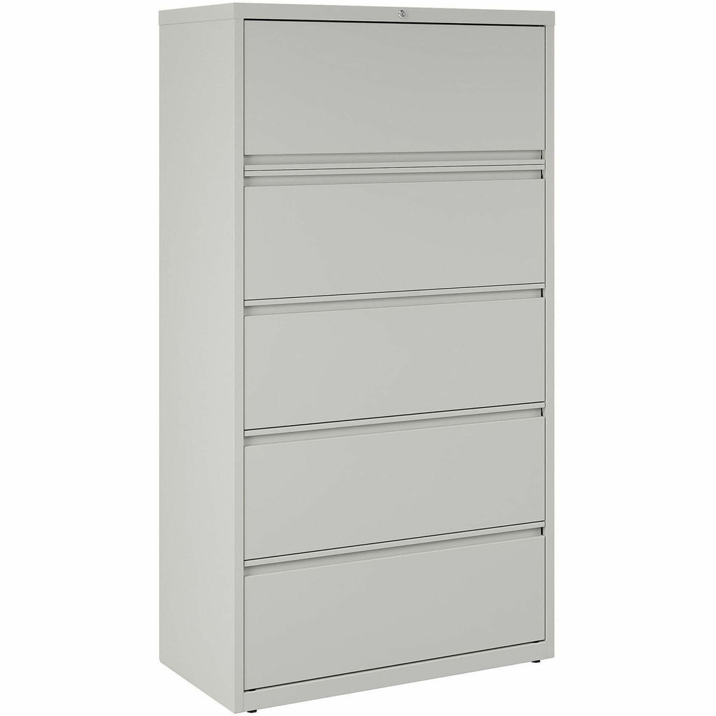 Lorell Fortress Series Lateral File w/Roll-out Posting Shelf - 36" x 18.6" x 67.7" - 5 x Drawer(s) for File - Legal, Letter, A4 - Lateral - Rust Proof, Leveling Glide, Interlocking, Ball-bearing Suspension, Label Holder - Light Gray - Baked Enamel -