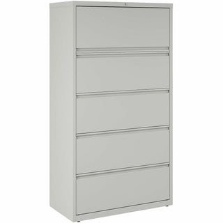 Lorell Fortress Series Lateral File w/Roll-out Posting Shelf - 36" x 18.6" x 67.7" - 5 x Drawer(s) for File - Legal, Letter, A4 - Lateral - Rust Proof, Leveling Glide, Interlocking, Ball-bearing Suspension, Label Holder - Light Gray - Baked Enamel -