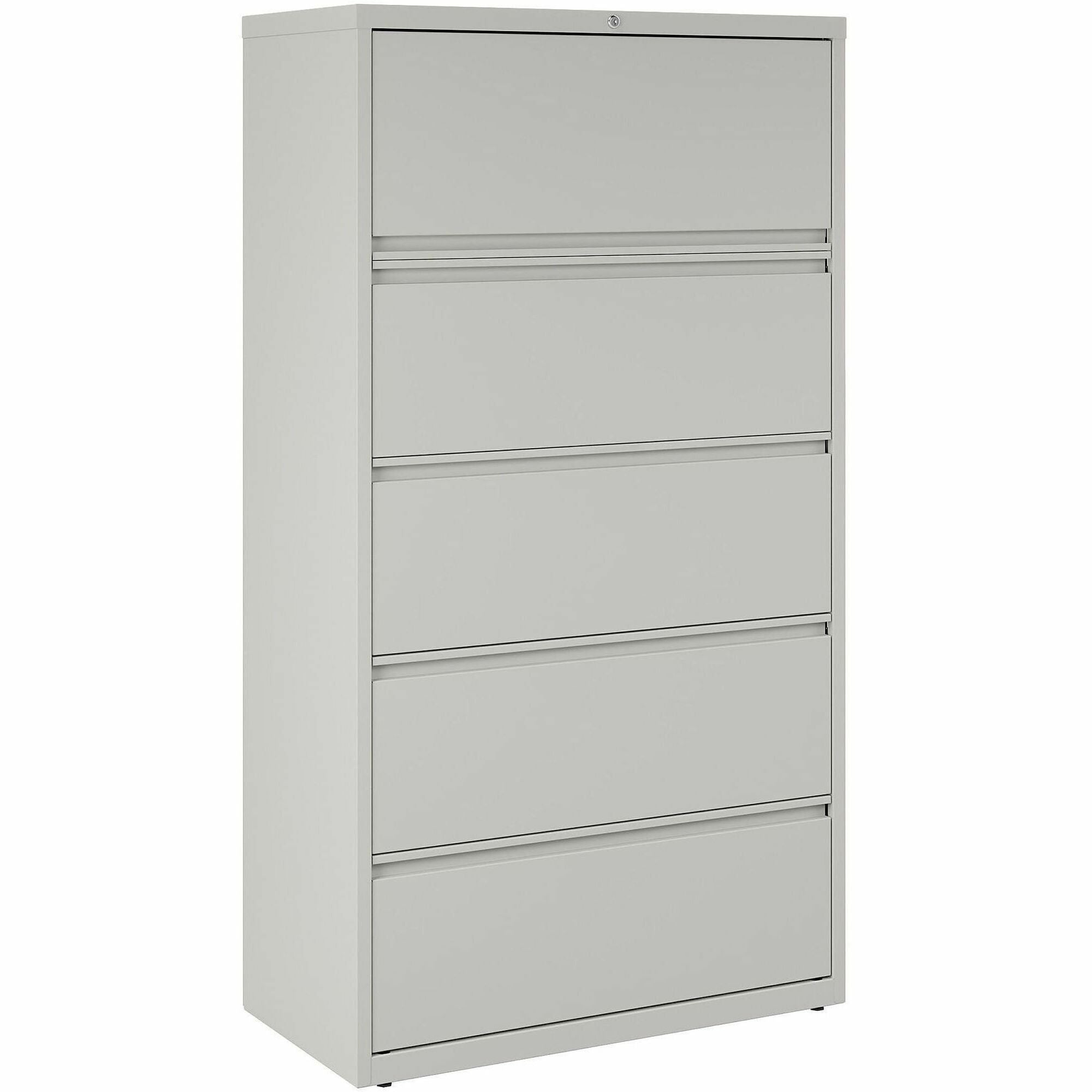 Lorell Fortress Series Lateral File w/Roll-out Posting Shelf - 36" x 18.6" x 67.7" - 5 x Drawer(s) for File - Legal, Letter, A4 - Lateral - Rust Proof, Leveling Glide, Interlocking, Ball-bearing Suspension, Label Holder - Light Gray - Baked Enamel -