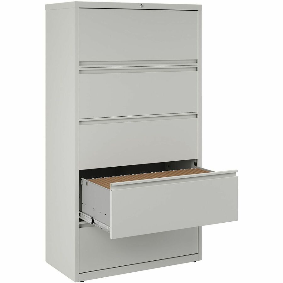 Lorell Fortress Series Lateral File w/Roll-out Posting Shelf - 36" x 18.6" x 67.7" - 5 x Drawer(s) for File - Legal, Letter, A4 - Lateral - Rust Proof, Leveling Glide, Interlocking, Ball-bearing Suspension, Label Holder - Light Gray - Baked Enamel -