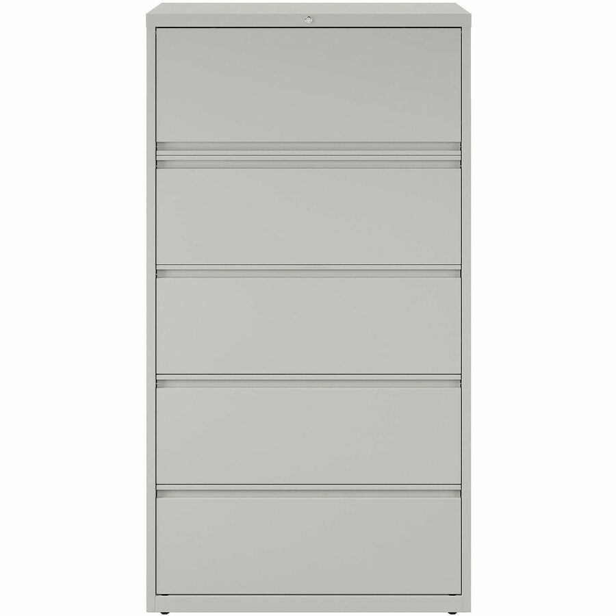 Lorell Fortress Series Lateral File w/Roll-out Posting Shelf - 36" x 18.6" x 67.7" - 5 x Drawer(s) for File - Legal, Letter, A4 - Lateral - Rust Proof, Leveling Glide, Interlocking, Ball-bearing Suspension, Label Holder - Light Gray - Baked Enamel -