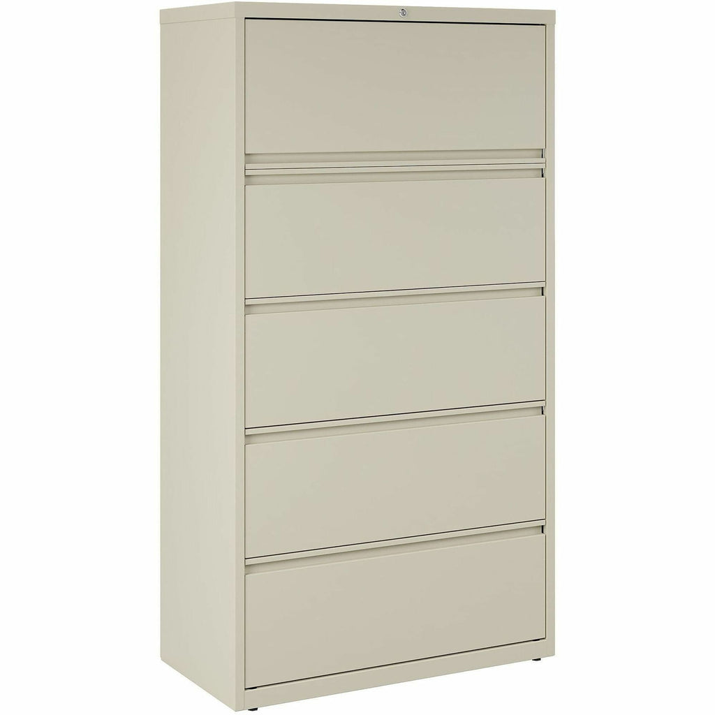 Lorell Fortress Series Lateral File w/Roll-out Posting Shelf - 36" x 18.6" x 67.7" - 5 x Drawer(s) for File - Legal, Letter, A4 - Lateral - Rust Proof, Leveling Glide, Interlocking, Ball-bearing Suspension, Label Holder - Putty - Baked Enamel - Recyc