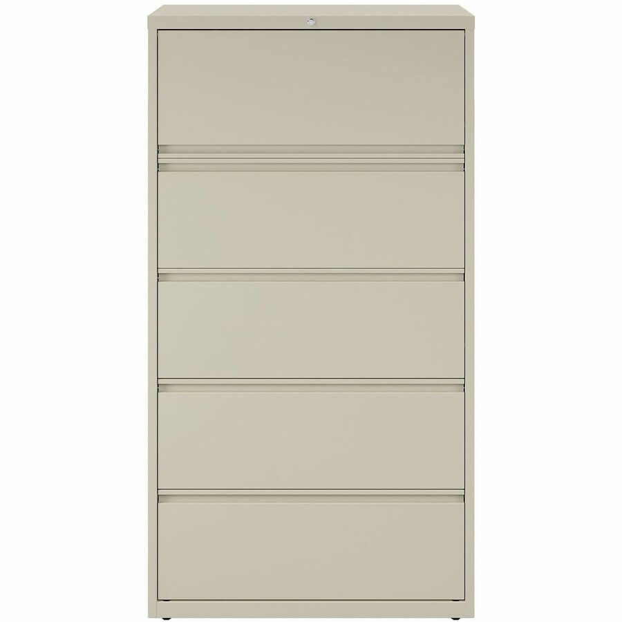 Lorell Fortress Series Lateral File w/Roll-out Posting Shelf - 36" x 18.6" x 67.7" - 5 x Drawer(s) for File - Legal, Letter, A4 - Lateral - Rust Proof, Leveling Glide, Interlocking, Ball-bearing Suspension, Label Holder - Putty - Baked Enamel - Recyc