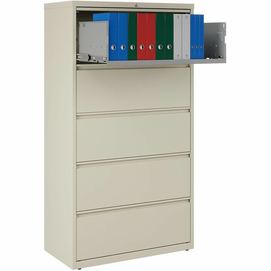 Lorell Fortress Series Lateral File w/Roll-out Posting Shelf - 36" x 18.6" x 67.7" - 5 x Drawer(s) for File - Legal, Letter, A4 - Lateral - Rust Proof, Leveling Glide, Interlocking, Ball-bearing Suspension, Label Holder - Putty - Baked Enamel - Recyc