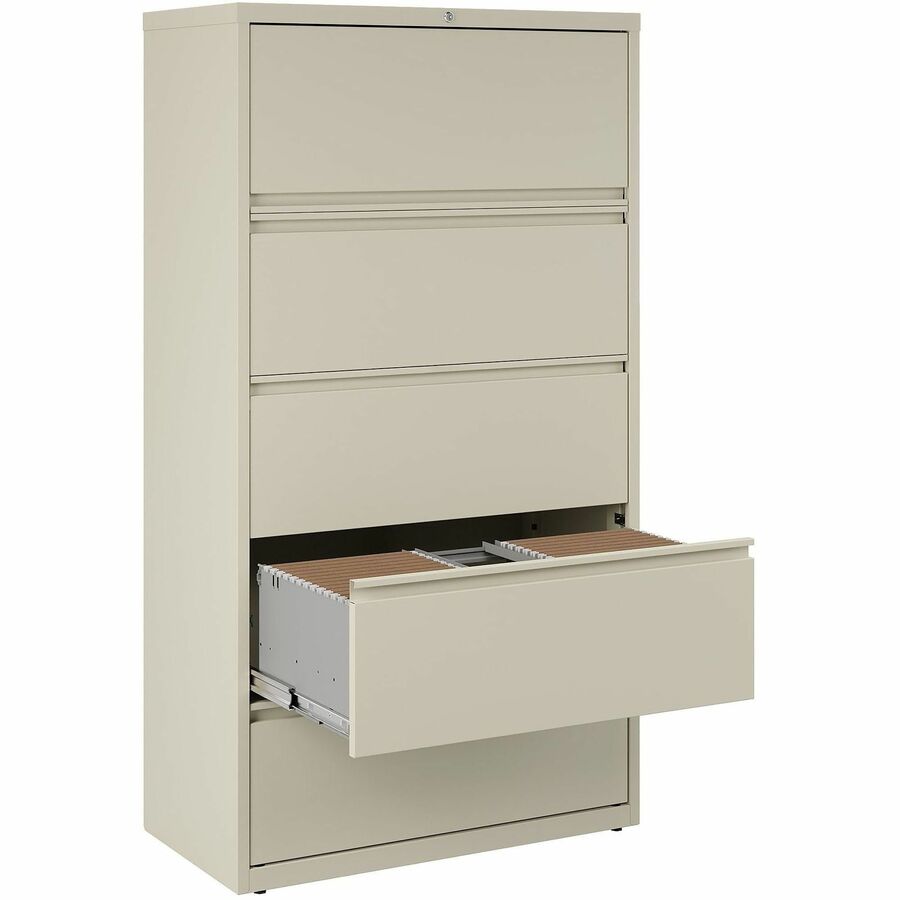 Lorell Fortress Series Lateral File w/Roll-out Posting Shelf - 36" x 18.6" x 67.7" - 5 x Drawer(s) for File - Legal, Letter, A4 - Lateral - Rust Proof, Leveling Glide, Interlocking, Ball-bearing Suspension, Label Holder - Putty - Baked Enamel - Recyc