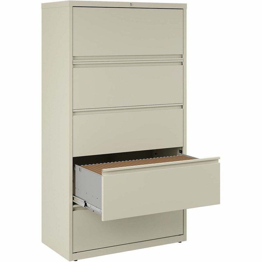 Lorell Fortress Series Lateral File w/Roll-out Posting Shelf - 36" x 18.6" x 67.7" - 5 x Drawer(s) for File - Legal, Letter, A4 - Lateral - Rust Proof, Leveling Glide, Interlocking, Ball-bearing Suspension, Label Holder - Putty - Baked Enamel - Recyc
