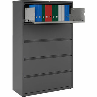 Lorell Fortress Series Lateral File w/Roll-out Posting Shelf - 42" x 18.6" x 67.7" - 5 x Drawer(s) - Legal, Letter, A4 - Lateral - Rust Proof, Leveling Glide, Interlocking - Charcoal - Steel - Recycled