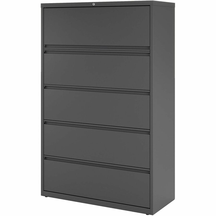 Lorell Fortress Series Lateral File w/Roll-out Posting Shelf - 42" x 18.6" x 67.7" - 5 x Drawer(s) - Legal, Letter, A4 - Lateral - Rust Proof, Leveling Glide, Interlocking - Charcoal - Steel - Recycled