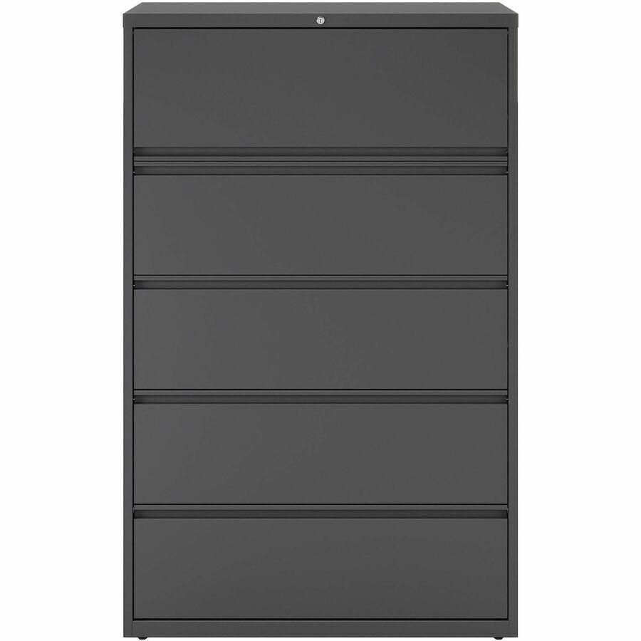 Lorell Fortress Series Lateral File w/Roll-out Posting Shelf - 42" x 18.6" x 67.7" - 5 x Drawer(s) - Legal, Letter, A4 - Lateral - Rust Proof, Leveling Glide, Interlocking - Charcoal - Steel - Recycled