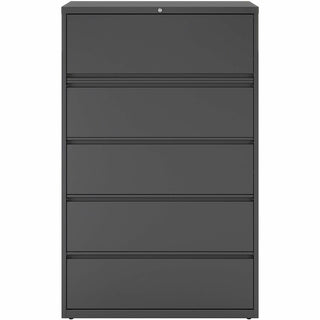 Lorell Fortress Series Lateral File w/Roll-out Posting Shelf - 42" x 18.6" x 67.7" - 5 x Drawer(s) - Legal, Letter, A4 - Lateral - Rust Proof, Leveling Glide, Interlocking - Charcoal - Steel - Recycled