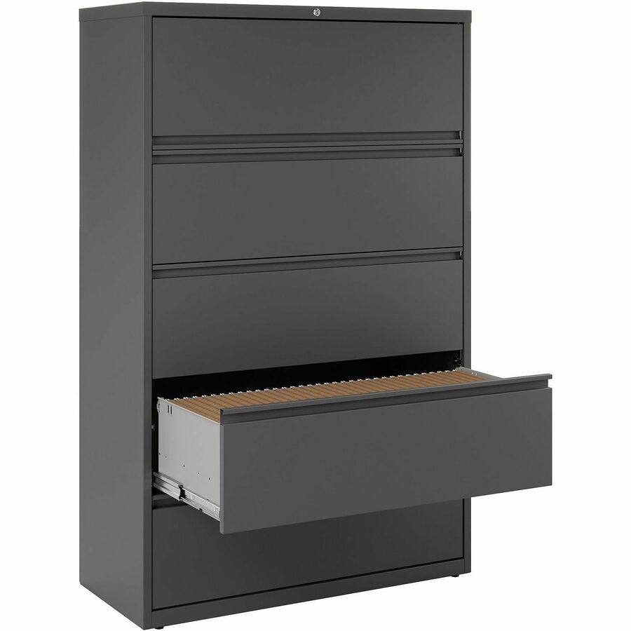 Lorell Fortress Series Lateral File w/Roll-out Posting Shelf - 42" x 18.6" x 67.7" - 5 x Drawer(s) - Legal, Letter, A4 - Lateral - Rust Proof, Leveling Glide, Interlocking - Charcoal - Steel - Recycled