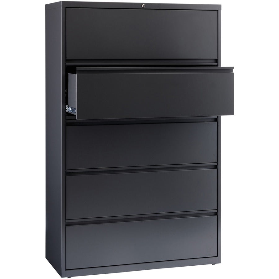 Lorell Fortress Series Lateral File w/Roll-out Posting Shelf - 42" x 18.6" x 67.7" - 5 x Drawer(s) - Legal, Letter, A4 - Lateral - Rust Proof, Leveling Glide, Interlocking - Charcoal - Steel - Recycled - 
